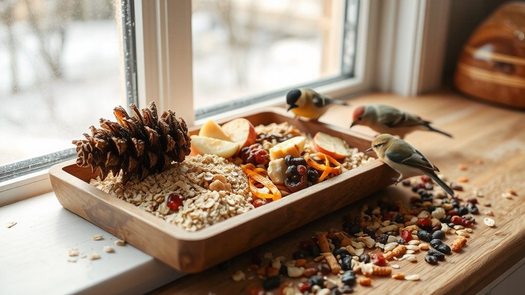 winter bird feeding variety